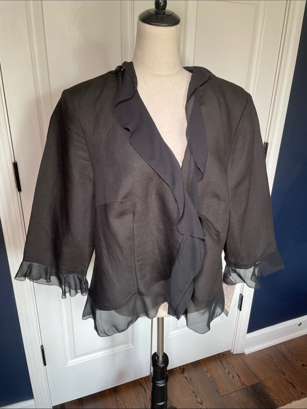 NWT VTG Emma James Black Sheer Ruffle Jacket Whimsigoth Fairy Size 20W Petite